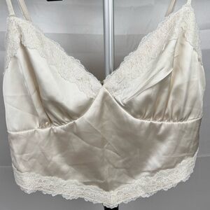 Windsor Ivory Satin Lace Corset Cami Top XS Smocked Back Coquette
